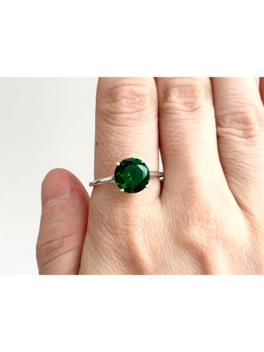 Green Tourmaline Round Cut Solitaire Sterling Silver 925 Vintage Ring - sz 10 - Picture 10 of 15